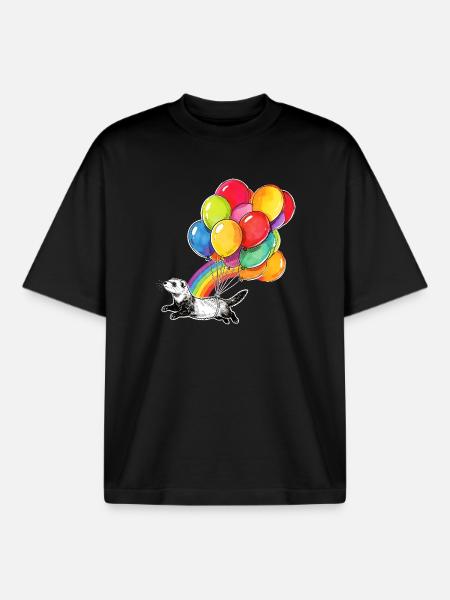 Frettchenballons und Regenbogen - Boxy Heavyweight Unisex Organic T-Shirt von Stanley/Stella - Schwarz
