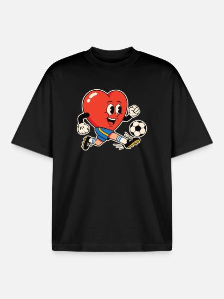Herz Kicker Fußballherz - Boxy Heavyweight Unisex Organic T-Shirt von Stanley/Stella - Schwarz