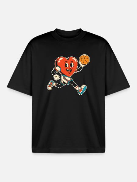 Basketball Herz Mascot Sprint - Boxy Heavyweight Unisex Organic T-Shirt von Stanley/Stella - Schwarz