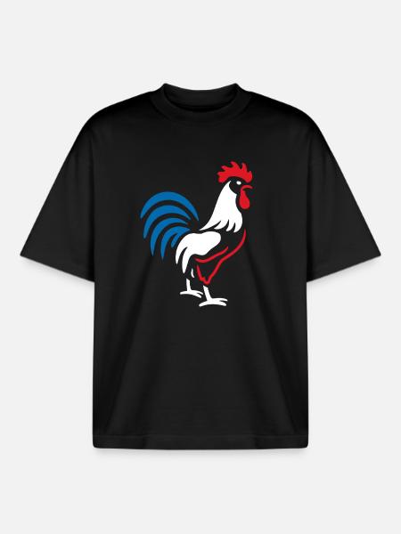 Vibrant blue red rooster - Boxy Heavyweight Unisex Organic T-Shirt by Stanley/Stella - black