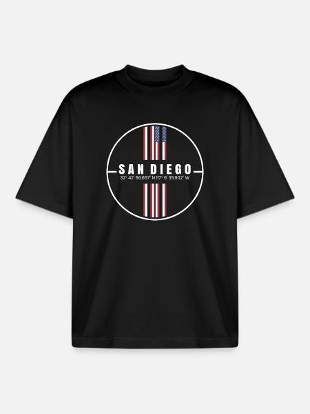 San Diego Coordinates - Boxy Heavyweight Unisex Organic T-Shirt by Stanley/Stella - black