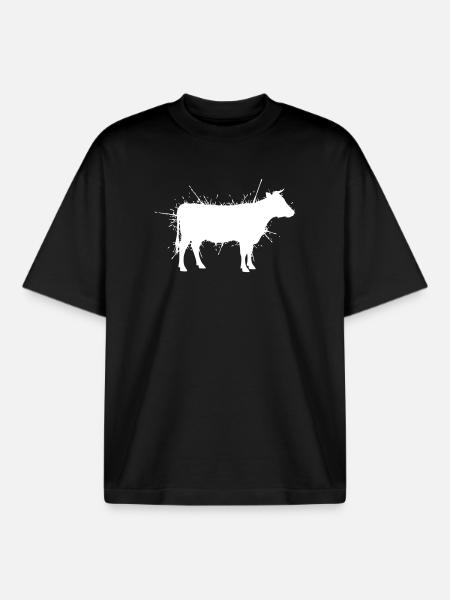 Cow Silhouette Grunge Splash Vector - Boxy Heavyweight Unisex Organic T-Shirt by Stanley/Stella - black