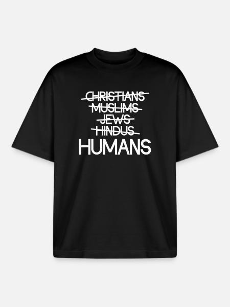 Human beings first - Human unity - Boxy Heavyweight Unisex Organic T-Shirt by Stanley/Stella - black