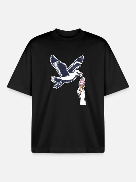 Lustige Möwe Stiehlt Eiscreme - Boxy Heavyweight Unisex Organic T-Shirt by Stanley/Stella - black