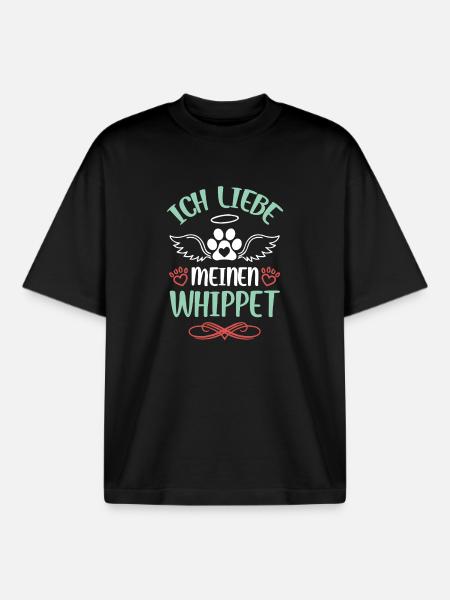 WhippetLove with wings - Boxy Heavyweight Unisex Organic T-Shirt by Stanley/Stella - black