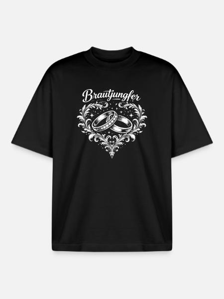 Bridesmaid Rings Heart Ornament - Boxy Heavyweight Unisex Organic T-Shirt by Stanley/Stella - black