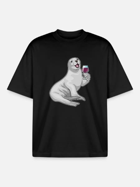 Seal Red Wine - Boxy Heavyweight Unisex Organic T-Shirt by Stanley/Stella - black