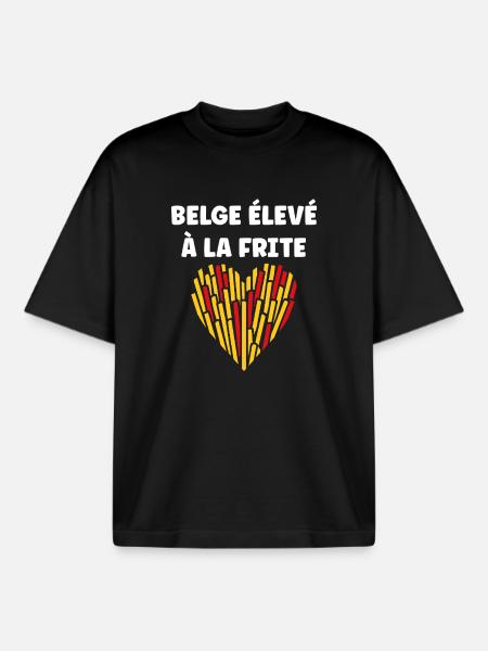 Belgian Lovers of French Fries Heart - Boxy Heavyweight Unisex Organic T-Shirt by Stanley/Stella - black