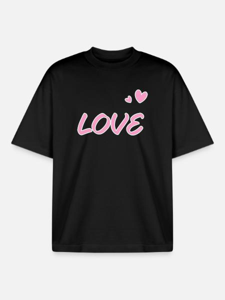 Love pastel et coeurs dessinés - T-shirt unisexe boxy épais biologique Stanley/Stella - noir