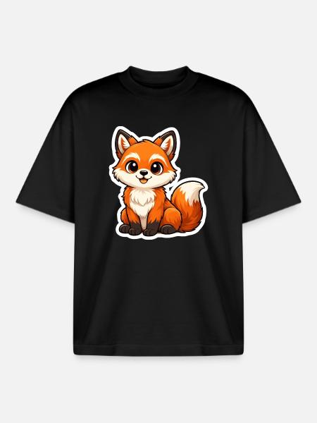 Cute Fox Motif in Cartoon Style - Boxy Heavyweight Unisex Organic T-Shirt by Stanley/Stella - black