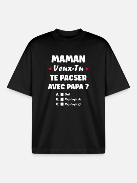 Mor, vil du indgå i et registreret partnerskab med far? - Stanley/Stella unisex boxy heavyweight T-shirt økologisk - sort