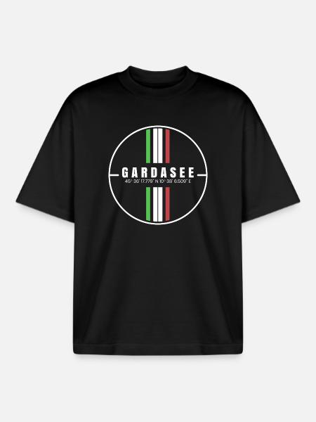 Lake Garda Coordinates - Boxy Heavyweight Unisex Organic T-Shirt by Stanley/Stella - black