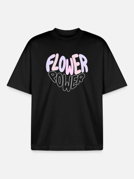 Pastel Flower Power Retro - Boxy Heavyweight Unisex Organic T-Shirt by Stanley/Stella - black