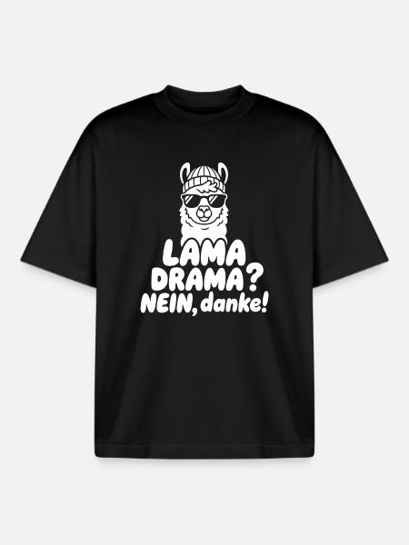 Lama Drama No Thanks - Boxy Heavyweight Unisex Organic T-Shirt by Stanley/Stella - black