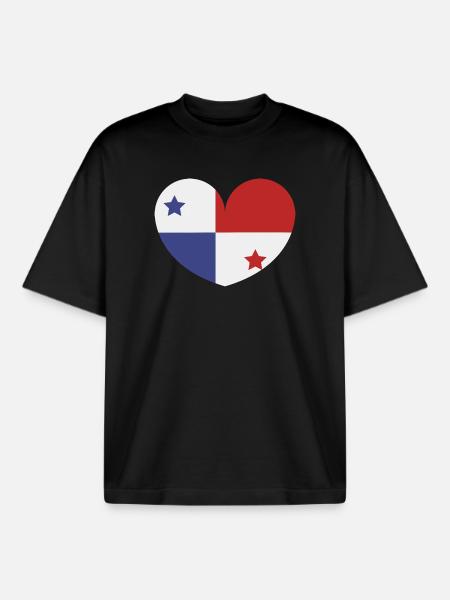 Panama heart flag - Boxy Heavyweight Unisex Organic T-Shirt by Stanley/Stella - black