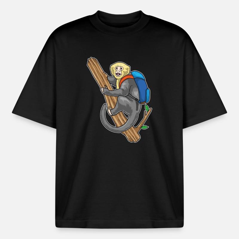 Monkey Student Backpack School - Boxy Heavyweight Unisex Organic T-Shirt by Stanley/Stella - black
