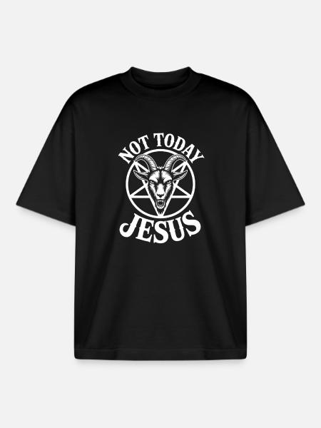 Not Today Jesus Goat Emblem - Boxy Heavyweight Unisex Organic T-Shirt by Stanley/Stella - black