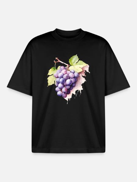 Grappe d’aquarelle de raisins - T-shirt unisexe boxy épais biologique Stanley/Stella - noir