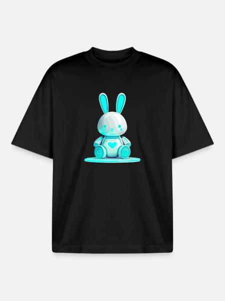 Glowing bunny robot with heart - Boxy Heavyweight Unisex Organic T-Shirt by Stanley/Stella - black