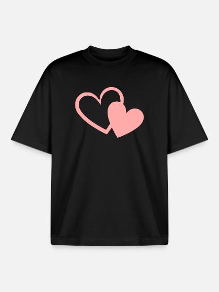Valentines Pink Heart, Valentine's Day - Boxy Heavyweight Unisex Organic T-Shirt by Stanley/Stella - black