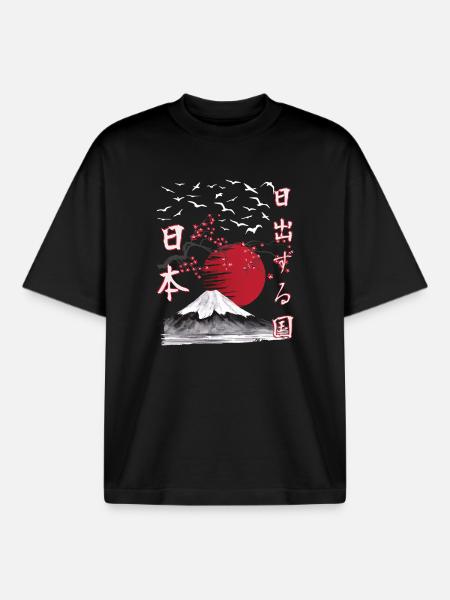 Japan Vintage Land of the Rising Sun - Boxy Heavyweight Unisex Organic T-Shirt by Stanley/Stella - black