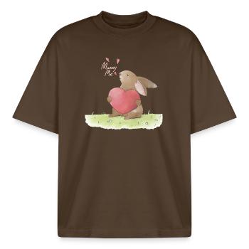 Illustration de demande en mariage : Demande en mariage - T-shirt unisexe boxy épais biologique Stanley/Stella - marron foncé - Devant - AI Model Male 185 light (185cm) & AI Model Female 172 dark (172cm)