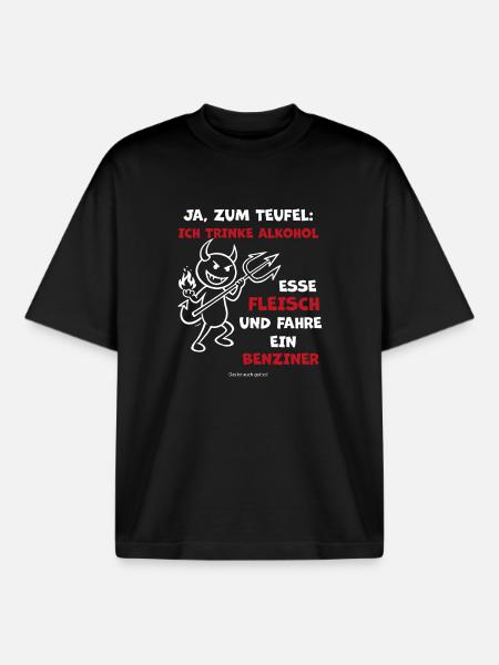 Teufelsspruch: Alkohol, Fleisch, Benziner - Boxy Heavyweight Unisex Organic T-Shirt von Stanley/Stella - Schwarz