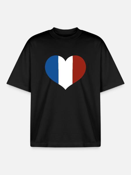 French Flag Heart - Boxy Heavyweight Unisex Organic T-Shirt by Stanley/Stella - black