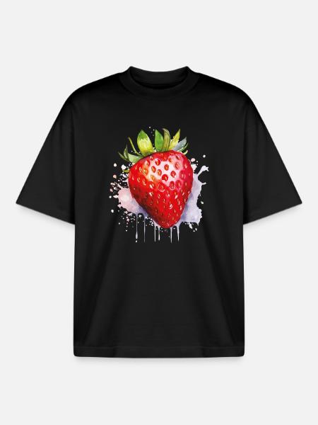 Wasserfarbene Erdbeere Spritzer - Boxy Heavyweight Unisex Organic T-Shirt von Stanley/Stella - Schwarz