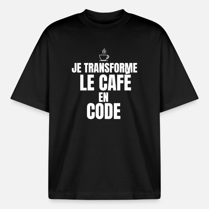I turn coffee into code - Boxy Heavyweight Unisex Organic T-Shirt by Stanley/Stella - black