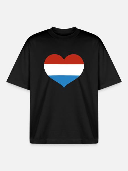 Luxembourg Heart Flag - Boxy Heavyweight Unisex Organic T-Shirt by Stanley/Stella - black