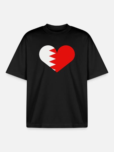 Bahrain flag heart - Boxy Heavyweight Unisex Organic T-Shirt by Stanley/Stella - black