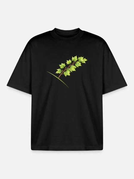 Érable à branche feuille - aquarelle - T-shirt unisexe boxy épais biologique Stanley/Stella - noir