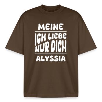 Liebe Alyssia - Boxy Heavyweight Unisex Organic T-Shirt von Stanley/Stella - Dunkelbraun - Vorne - AI Model Male 185 light (185cm) & AI Model Female 172 dark (172cm)
