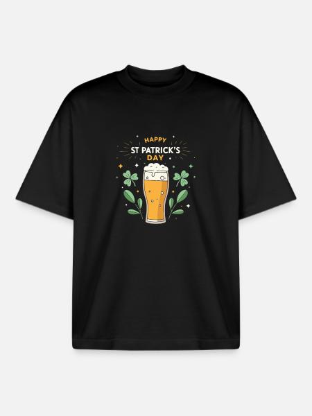 Saint Patrick Bière Festive - T-shirt unisexe boxy épais biologique Stanley/Stella - noir