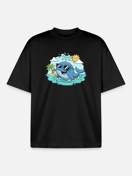 Strandwal mit Sonnenbrille - Boxy Heavyweight Unisex Organic T-Shirt von Stanley/Stella - Schwarz