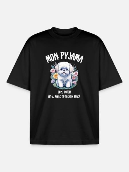 Funny Dog Bichon Pajamas - Boxy Heavyweight Unisex Organic T-Shirt by Stanley/Stella - black