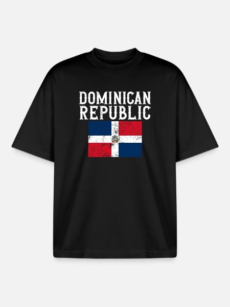 Dominican Republic Flag Souvenir - Boxy Heavyweight Unisex Organic T-Shirt by Stanley/Stella - black