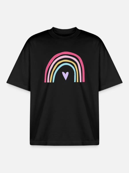 Rainbow pastel pink purple - Boxy Heavyweight Unisex Organic T-Shirt by Stanley/Stella - black