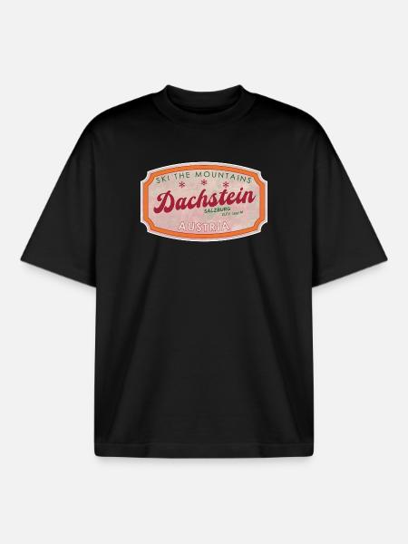 Dachstein Austria Alpine Badge Print - Boxy Heavyweight Unisex Organic T-Shirt by Stanley/Stella - black