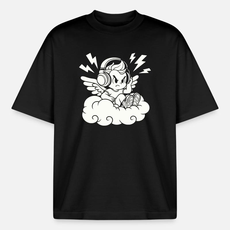 Musik Engel – Cherub mit Kopfhörern - Boxy Heavyweight Unisex Organic T-Shirt von Stanley/Stella - Schwarz