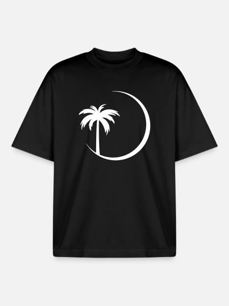 Palm tree in circle silhouette - Boxy Heavyweight Unisex Organic T-Shirt by Stanley/Stella - black