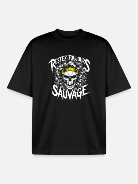 Restez Sauvage Toujours Skull - Boxy Heavyweight Unisex Organic T-Shirt by Stanley/Stella - black