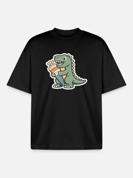 Dino Einschulung Personalisierbar Name Schule - Boxy Heavyweight Unisex Organic T-Shirt von Stanley/Stella - Schwarz