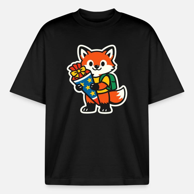 Fuchs mit Geschenk und Rucksack Einschulung - Boxy Heavyweight Unisex Organic T-Shirt von Stanley/Stella - Schwarz