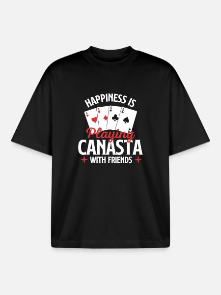 Happiness Playing Canasta With Friends - Boxy Heavyweight Unisex Organic T-Shirt by Stanley/Stella - black