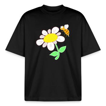Biene die zur Blüte fliegt - Boxy Heavyweight Unisex Organic T-Shirt von Stanley/Stella - Schwarz - Vorne - AI Model Male 185 light (185cm) & AI Model Female 172 dark (172cm)