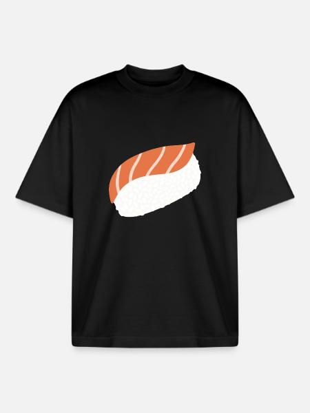 Salmon Nigiri Minimal Illustration Print - Boxy Heavyweight Unisex Organic T-Shirt by Stanley/Stella - black