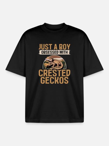 Funny Reptile Crested Gecko - Boxy Heavyweight Unisex Organic T-Shirt by Stanley/Stella - black