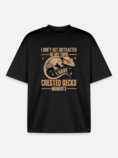 Funny Reptile Crested Gecko - Boxy Heavyweight Unisex Organic T-Shirt by Stanley/Stella - black
